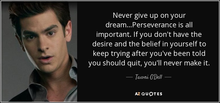 Never give up on your dream...Perseverance is all important. If you don't have the desire and the belief in yourself to keep trying after you've been told you should quit, you'll never make it. - Tawni O'Dell