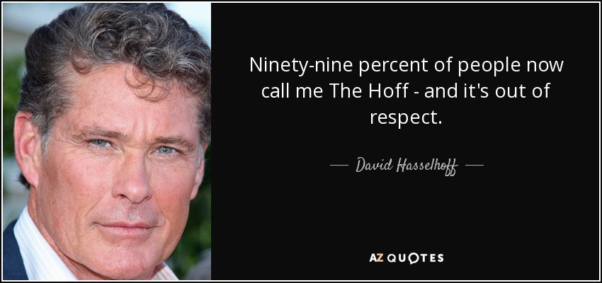 Ninety-nine percent of people now call me The Hoff - and it's out of respect. - David Hasselhoff