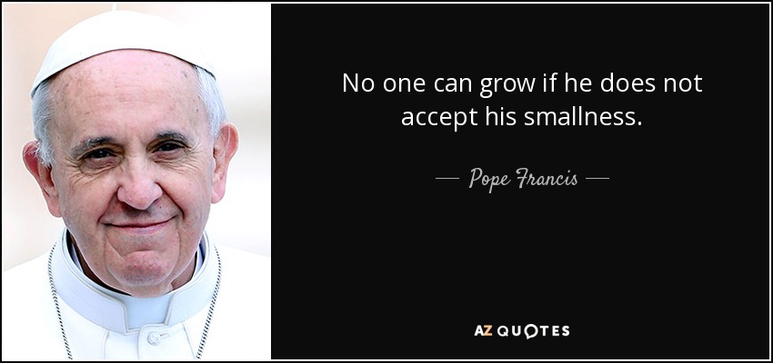 No one can grow if he does not accept his smallness. - Pope Francis