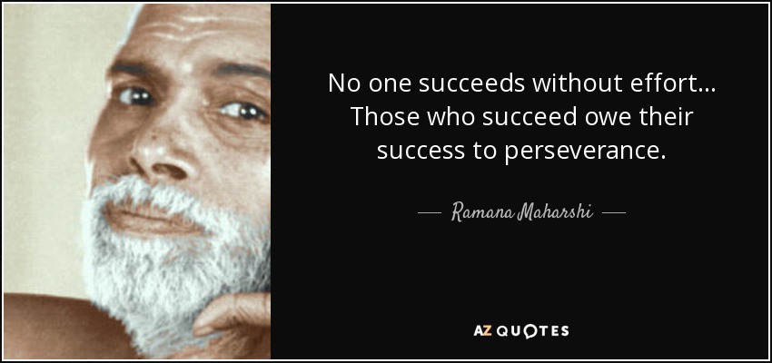 No one succeeds without effort... Those who succeed owe their success to perseverance. - Ramana Maharshi