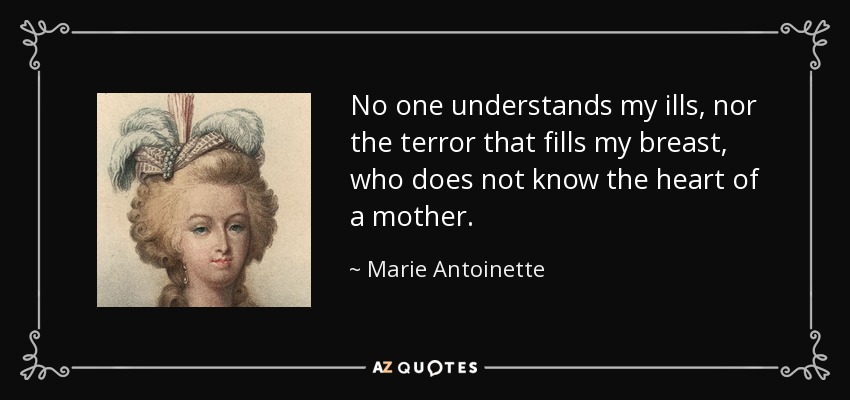 No one understands my ills, nor the terror that fills my breast, who does not know the heart of a mother. - Marie Antoinette