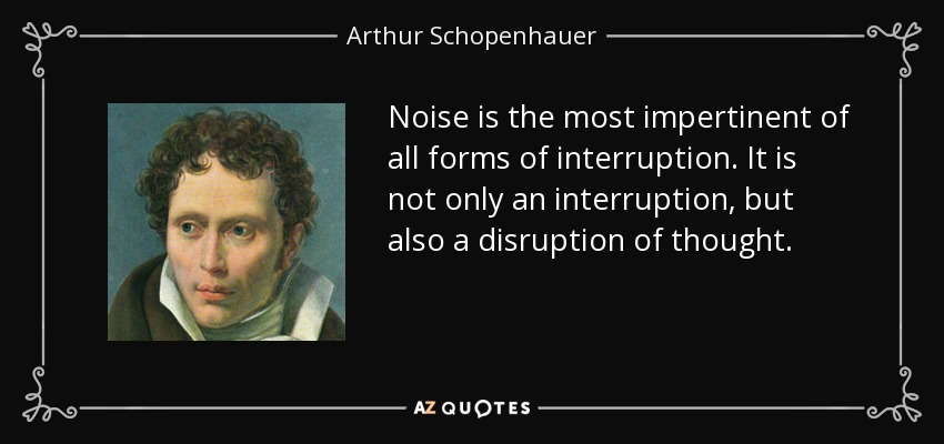 Noise is the most impertinent of all forms of interruption. It is not only an interruption, but also a disruption of thought. - Arthur Schopenhauer