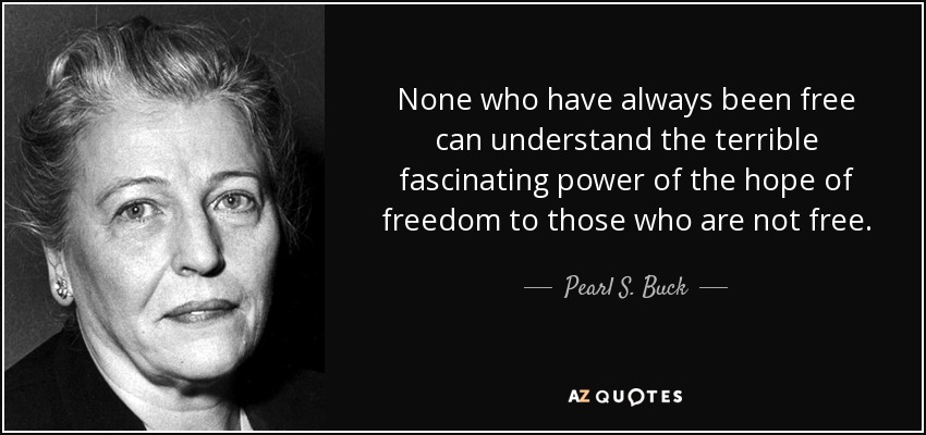 None who have always been free can understand the terrible fascinating power of the hope of freedom to those who are not free. - Pearl S. Buck