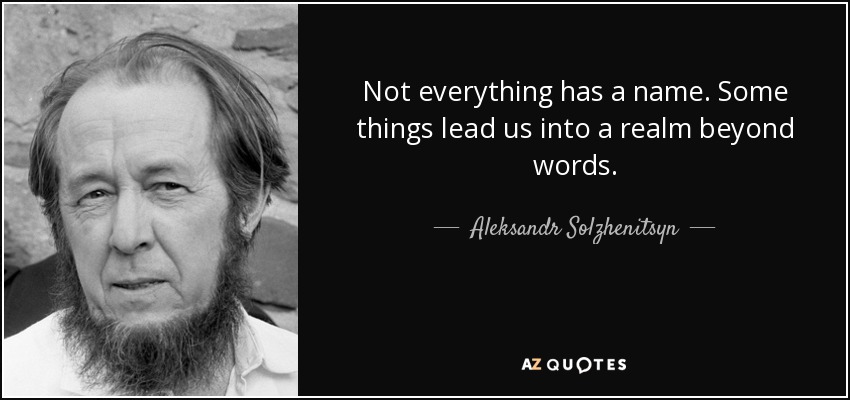 Not everything has a name. Some things lead us into a realm beyond words. - Aleksandr Solzhenitsyn
