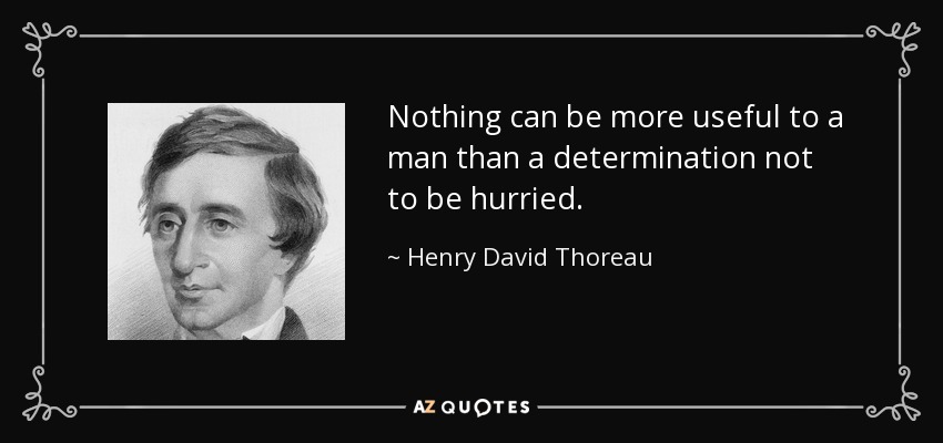 Nothing can be more useful to a man than a determination not to be hurried. - Henry David Thoreau