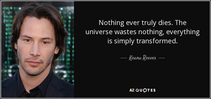 Nothing ever truly dies. The universe wastes nothing, everything is simply transformed. - Keanu Reeves