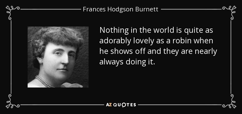 Nothing in the world is quite as adorably lovely as a robin when he shows off and they are nearly always doing it. - Frances Hodgson Burnett