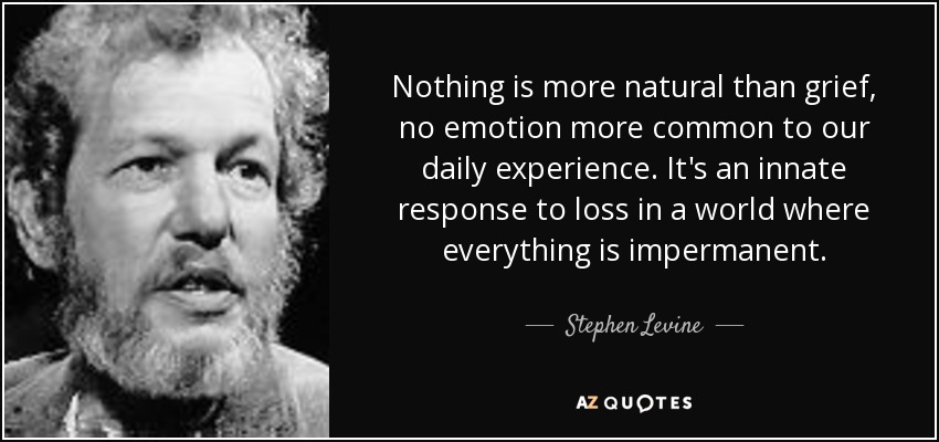 Nothing is more natural than grief, no emotion more common to our daily experience. It's an innate response to loss in a world where everything is impermanent. - Stephen Levine