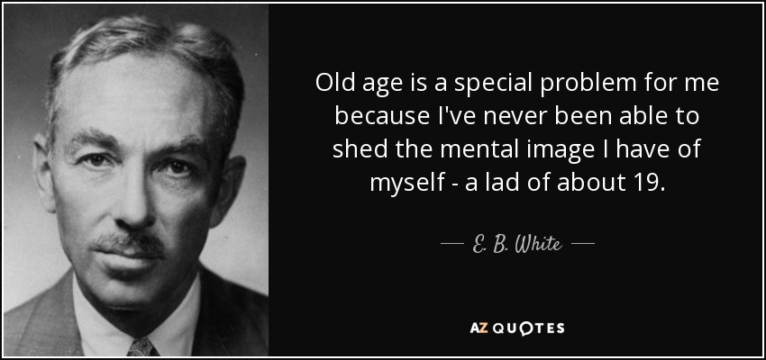 Old age is a special problem for me because I've never been able to shed the mental image I have of myself - a lad of about 19. - E. B. White