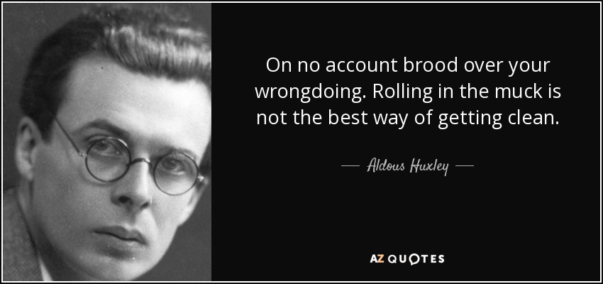 On no account brood over your wrongdoing. Rolling in the muck is not the best way of getting clean. - Aldous Huxley