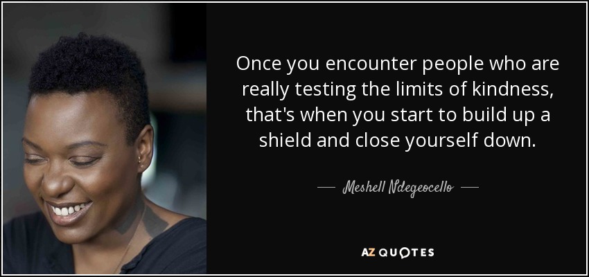 Once you encounter people who are really testing the limits of kindness, that's when you start to build up a shield and close yourself down. - Meshell Ndegeocello