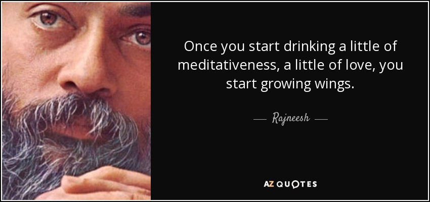 Once you start drinking a little of meditativeness, a little of love, you start growing wings. - Rajneesh