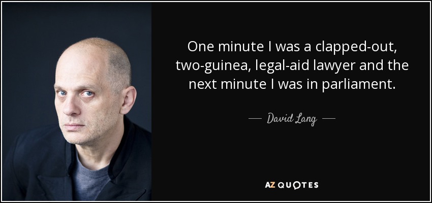 One minute I was a clapped-out, two-guinea, legal-aid lawyer and the next minute I was in parliament. - David Lang