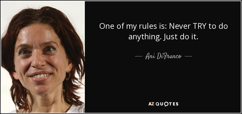 One of my rules is: Never TRY to do anything. Just do it. - Ani DiFranco