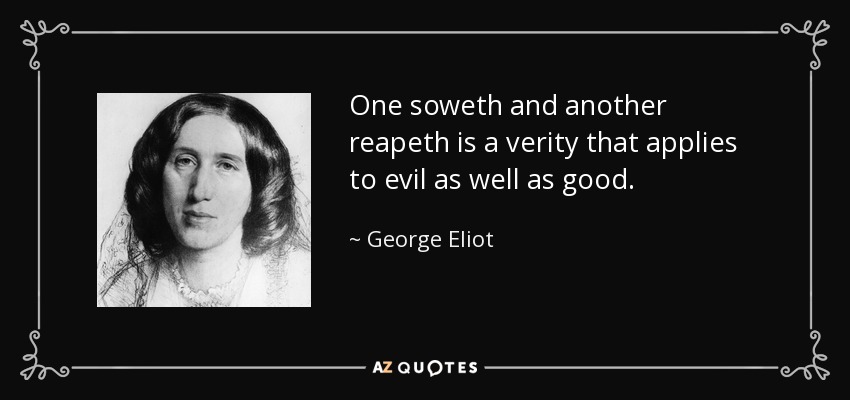 One soweth and another reapeth is a verity that applies to evil as well as good. - George Eliot