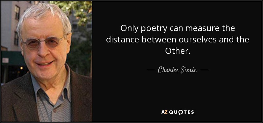 Only poetry can measure the distance between ourselves and the Other. - Charles Simic