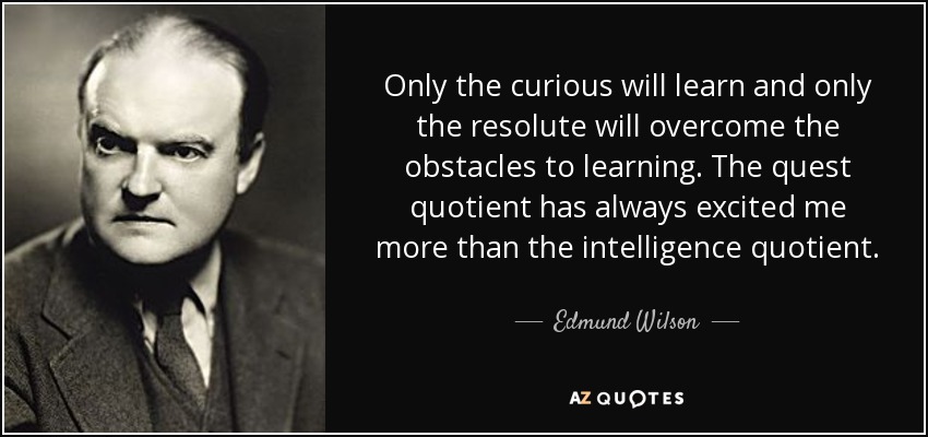 Only the curious will learn and only the resolute will overcome the obstacles to learning. The quest quotient has always excited me more than the intelligence quotient. - Edmund Wilson