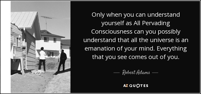 Only when you can understand yourself as All Pervading Consciousness can you possibly understand that all the universe is an emanation of your mind. Everything that you see comes out of you. - Robert Adams