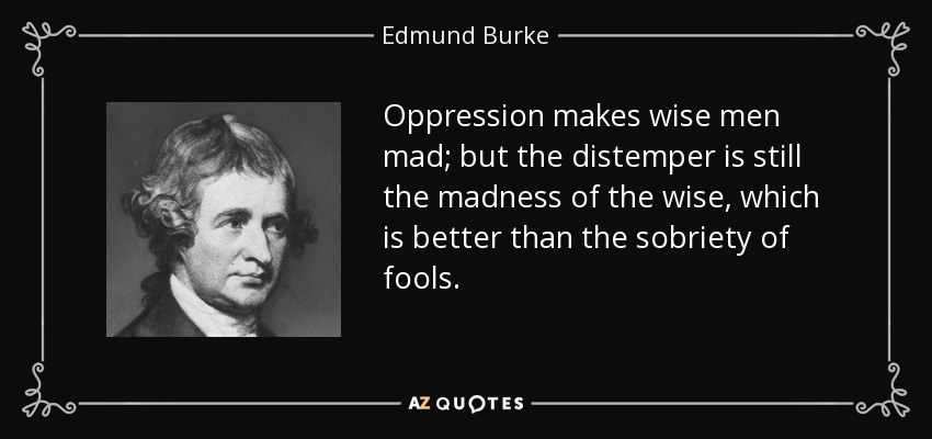 Oppression makes wise men mad; but the distemper is still the madness of the wise, which is better than the sobriety of fools. - Edmund Burke