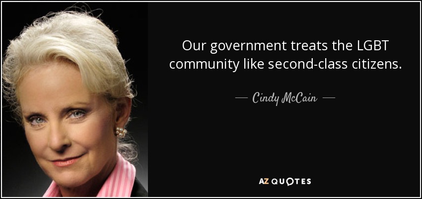 Our government treats the LGBT community like second-class citizens. - Cindy McCain