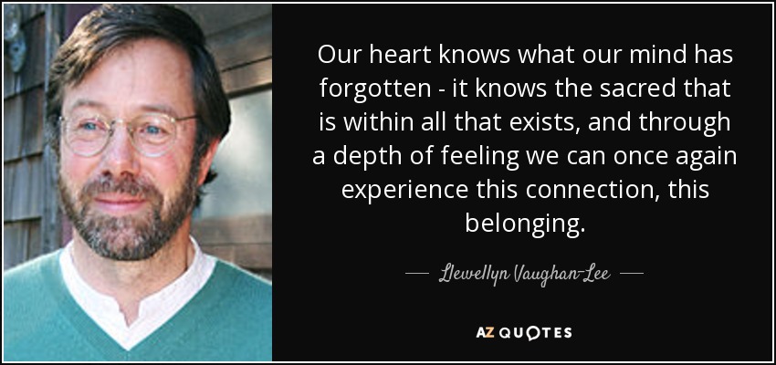 Our heart knows what our mind has forgotten - it knows the sacred that is within all that exists, and through a depth of feeling we can once again experience this connection, this belonging. - Llewellyn Vaughan-Lee