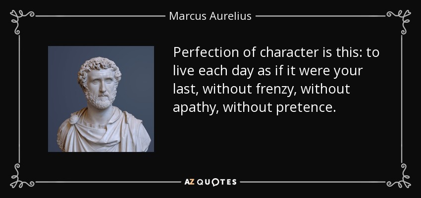 Perfection of character is this: to live each day as if it were your last, without frenzy, without apathy, without pretence. - Marcus Aurelius