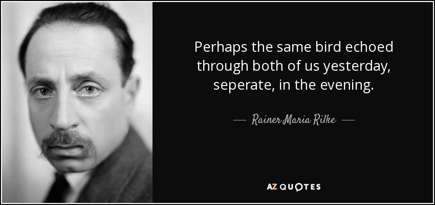 Perhaps the same bird echoed through both of us yesterday, seperate, in the evening. - Rainer Maria Rilke