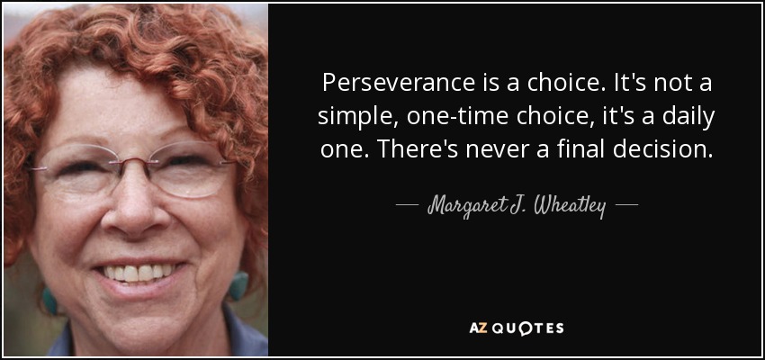 Perseverance is a choice. It's not a simple, one-time choice, it's a daily one. There's never a final decision. - Margaret J. Wheatley