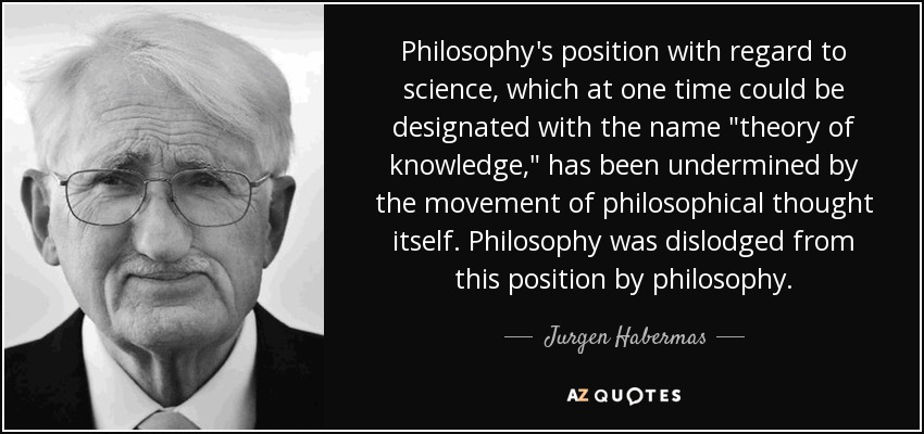Philosophy's position with regard to science, which at one time could be designated with the name 