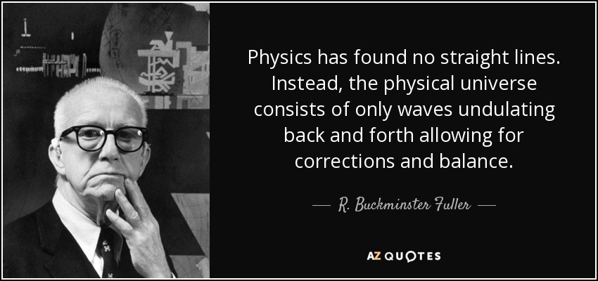 Physics has found no straight lines. Instead, the physical universe consists of only waves undulating back and forth allowing for corrections and balance. - R. Buckminster Fuller