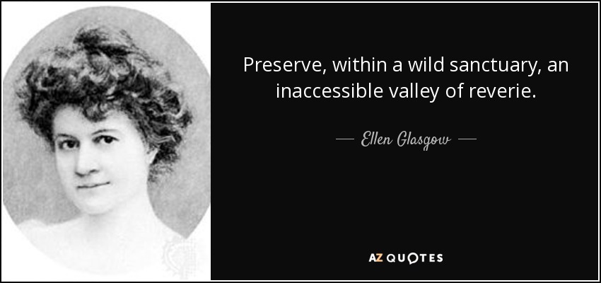 Preserve, within a wild sanctuary, an inaccessible valley of reverie. - Ellen Glasgow
