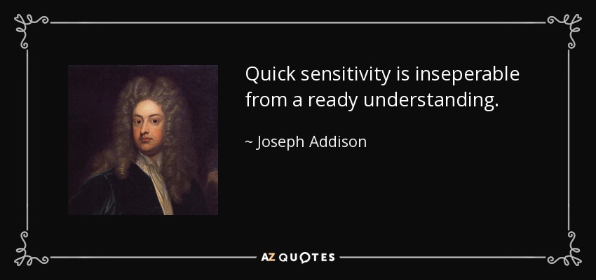 Quick sensitivity is inseperable from a ready understanding. - Joseph Addison
