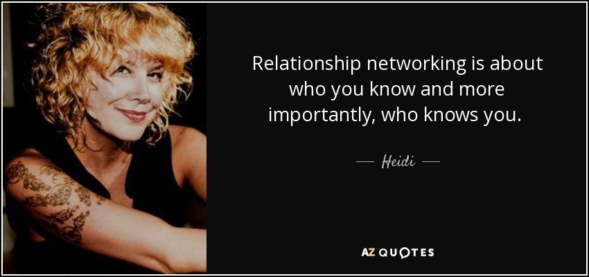 Relationship networking is about who you know and more importantly, who knows you. Building the right network can open new doors to future success in your business. - Heidi