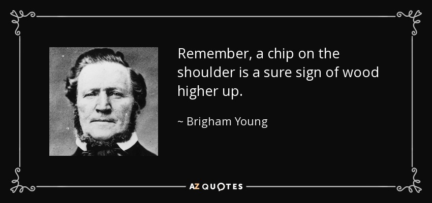 Remember, a chip on the shoulder is a sure sign of wood higher up. - Brigham Young