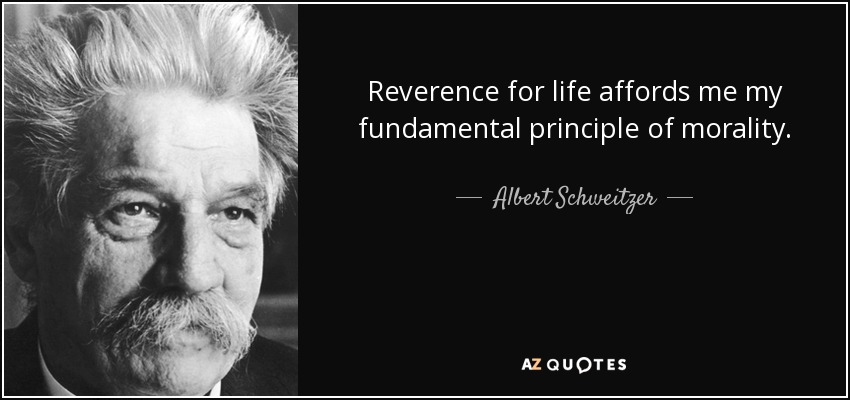 Reverence for life affords me my fundamental principle of morality. - Albert Schweitzer
