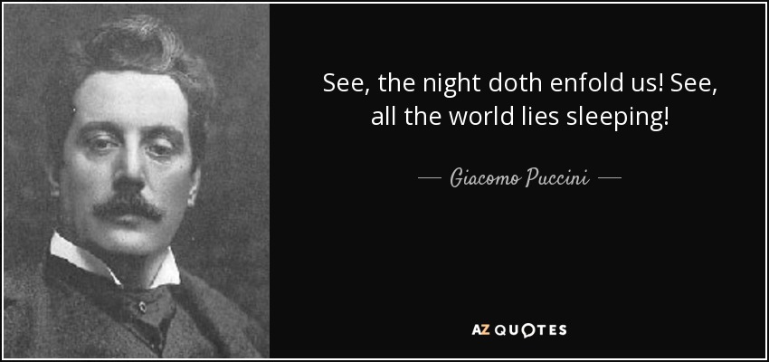 See, the night doth enfold us! See, all the world lies sleeping! - Giacomo Puccini