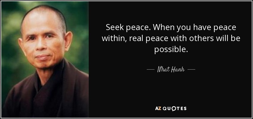 Seek peace. When you have peace within, real peace with others will be possible. - Nhat Hanh