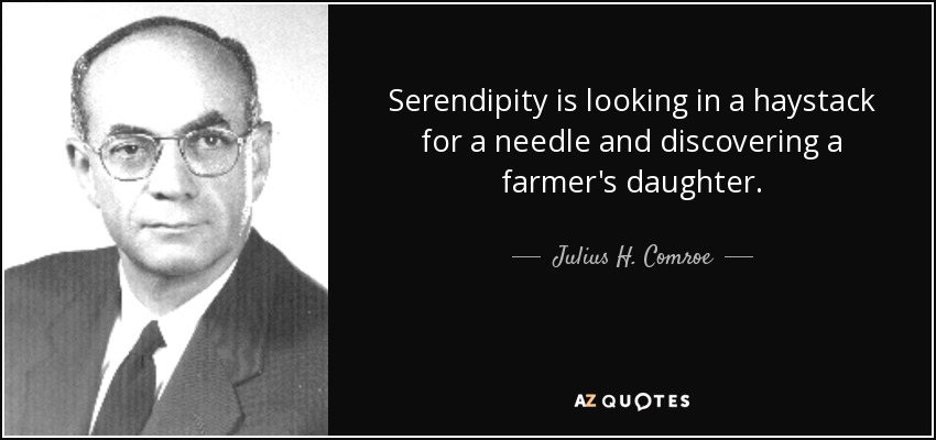 Serendipity is looking in a haystack for a needle and discovering a farmer's daughter. - Julius H. Comroe, Jr.