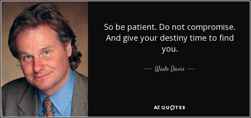 So be patient. Do not compromise. And give your destiny time to find you. - Wade Davis