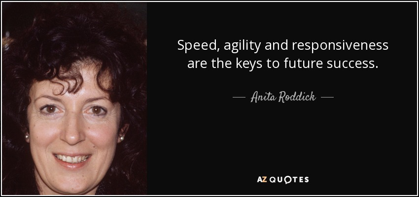 Speed, agility and responsiveness are the keys to future success. - Anita Roddick