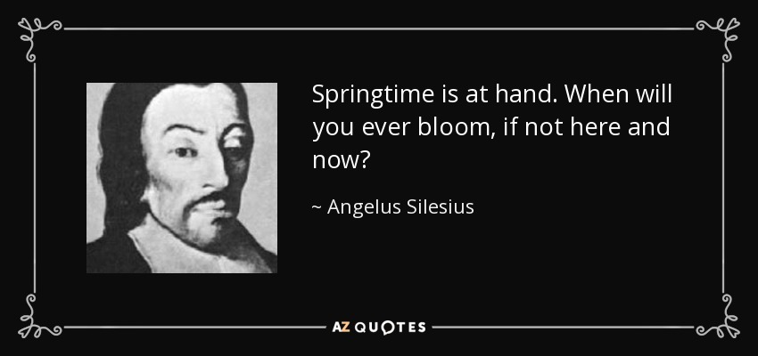 Springtime is at hand. When will you ever bloom, if not here and now? - Angelus Silesius