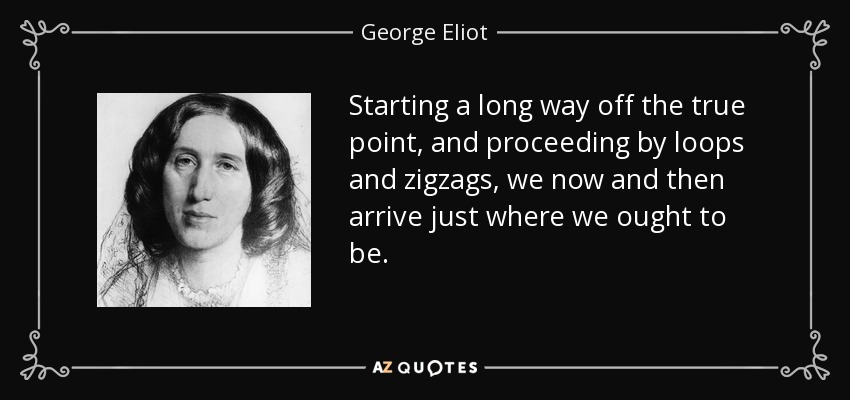 Starting a long way off the true point, and proceeding by loops and zigzags , we now and then arrive just where we ought to be. - George Eliot