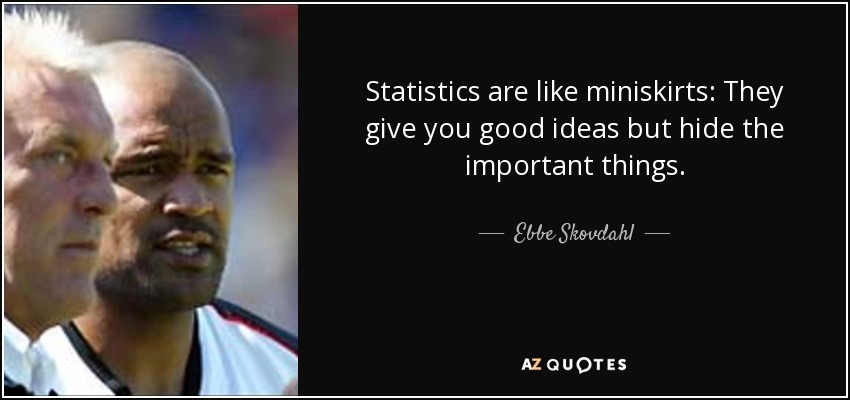 Statistics are like miniskirts: They give you good ideas but hide the important things. - Ebbe Skovdahl