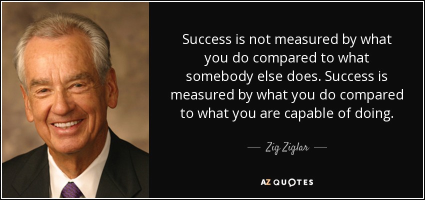 Success is not measured by what you do compared to what somebody else does. Success is measured by what you do compared to what you are capable of doing. - Zig Ziglar