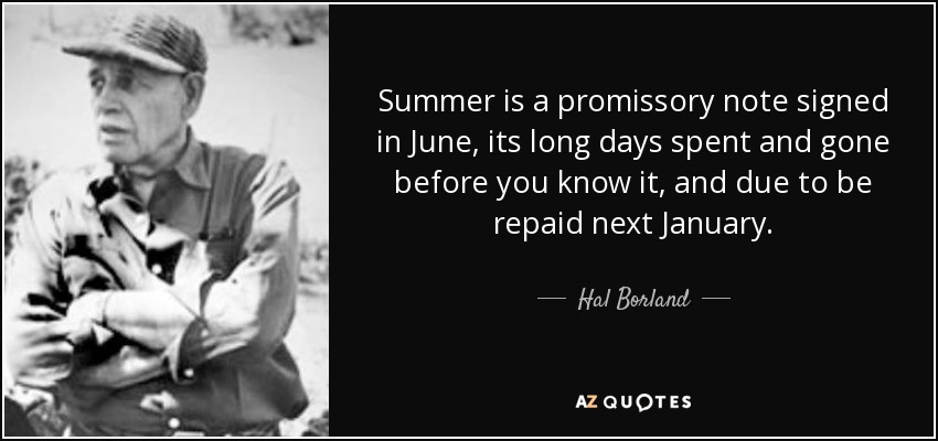 Summer is a promissory note signed in June, its long days spent and gone before you know it, and due to be repaid next January. - Hal Borland