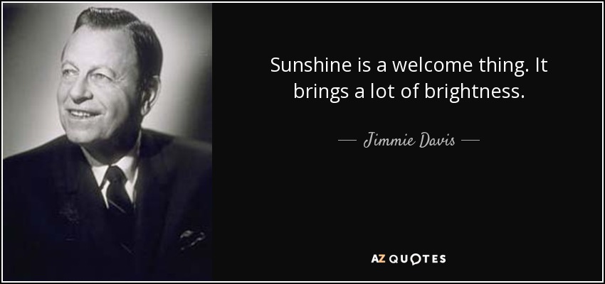 Sunshine is a welcome thing. It brings a lot of brightness. - Jimmie Davis