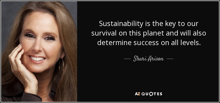 Sustainability is the key to our survival on this planet and will also determine success on all levels. - Shari Arison
