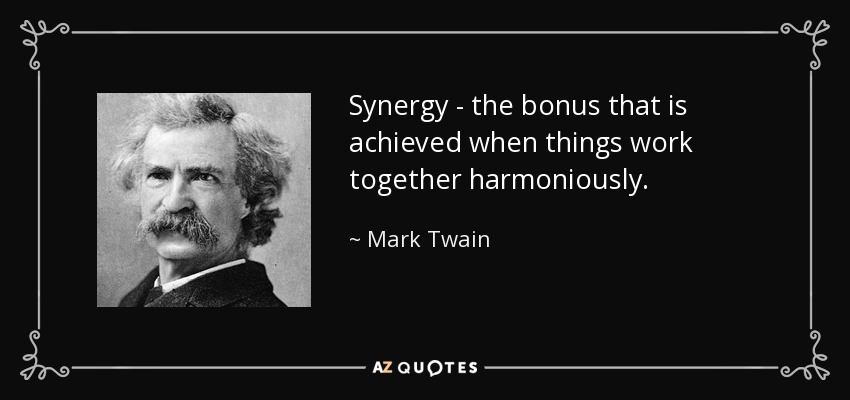 Synergy - the bonus that is achieved when things work together harmoniously. - Mark Twain