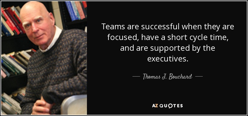 Teams are successful when they are focused, have a short cycle time, and are supported by the executives. - Thomas J. Bouchard, Jr.
