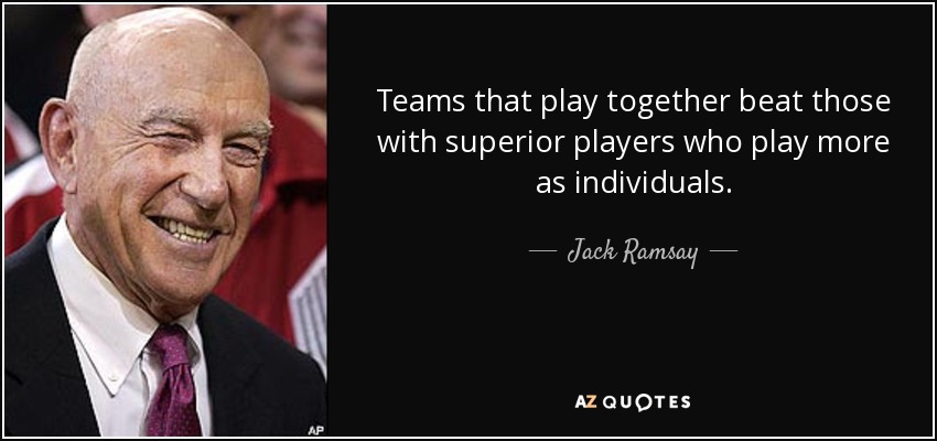 Teams that play together beat those with superior players who play more as individuals. - Jack Ramsay